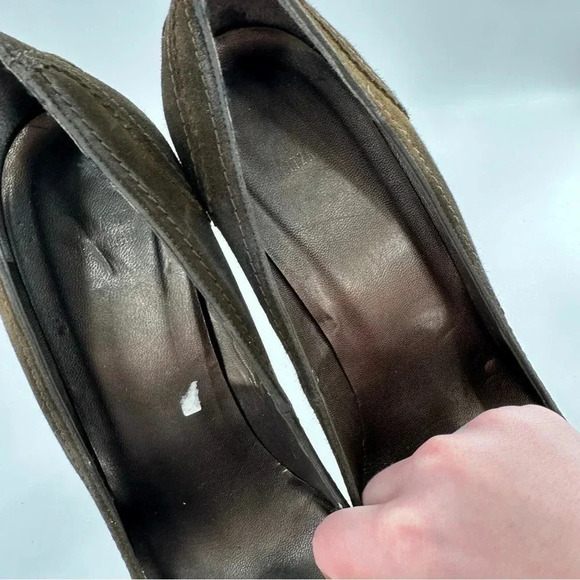 Stuart Weitzman heels size 11 olive green suede penny loafers chunky platforms - Picture 11 of 15